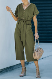 Tie-Waist Button Crop Jumpsuit