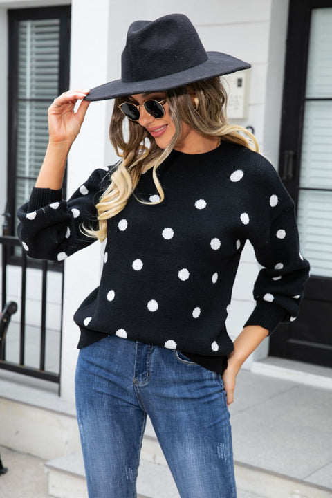 Polka Dot Round Neck Sweater