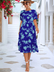 Floral Puff Sleeve Ruffle Midi Dress