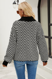 Stripe Collar Neck Pullover Sweater