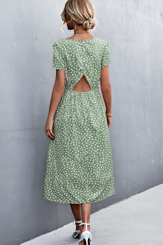 Printed Slit Cutout Midi Dress