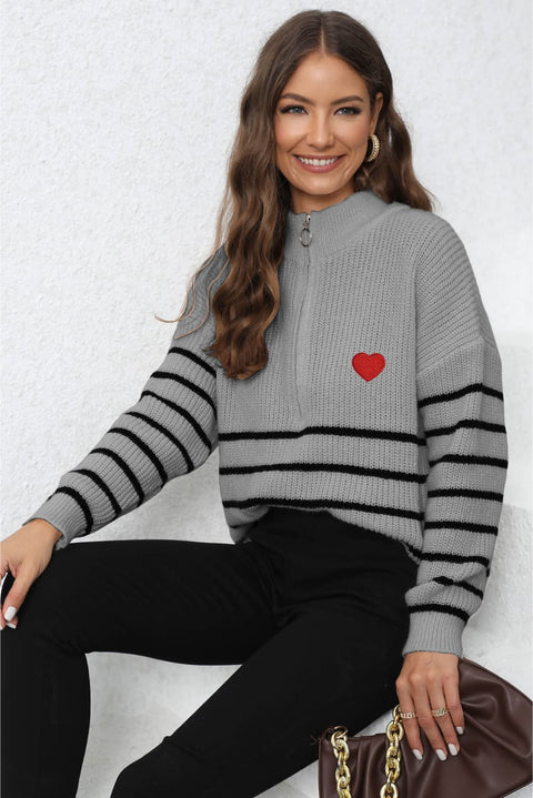 Stripe Zip-Up Long Sleeve Sweater