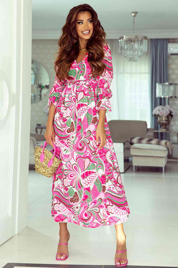 Printed Flounce Sleeve Dress