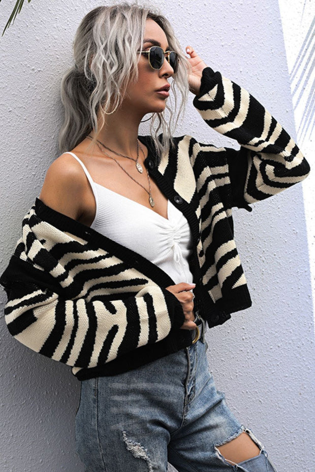 Striped Button-Down Cardigan