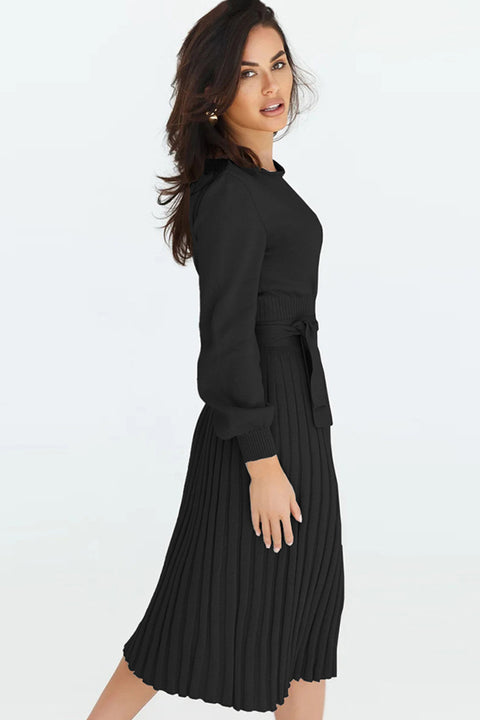 Long Sleeve Pleated Sweater Dress