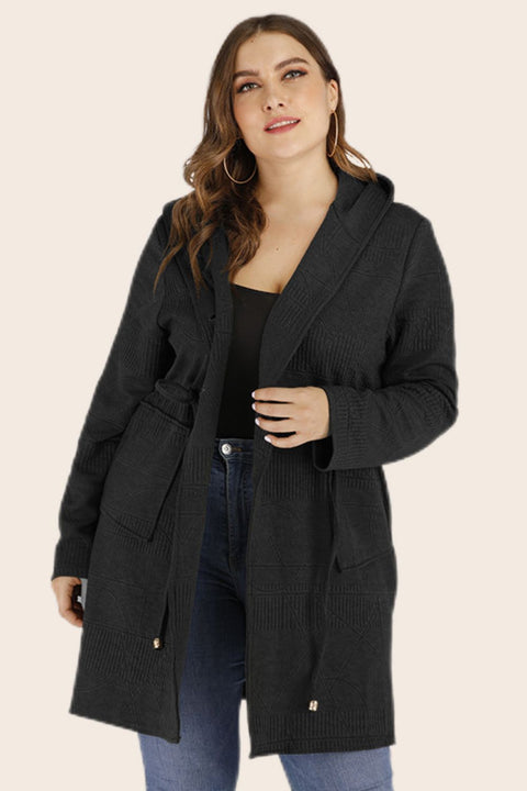 Plus Size Drawstring Waist Hooded with Pockets