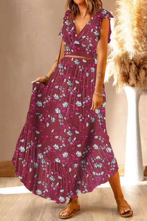 Printed Tie Back Crop Top and Maxi Skirt Set