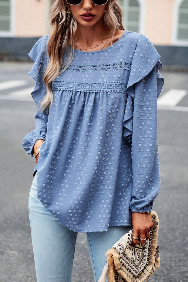 Ruffle Trim Balloon Sleeve Blouse