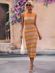 Striped Sleeveless Midi Cover Up Dress