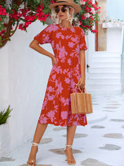 Floral Puff Sleeve Ruffle Midi Dress