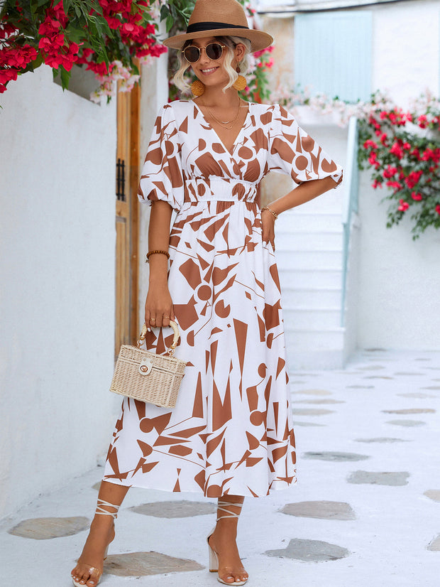 Printed Balloon Sleeve Dress